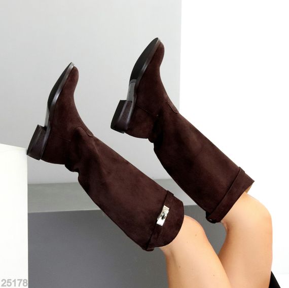 Шикарні хітові замшеві чоботи жокейки єврозима колір Шоколад | Зображення 5