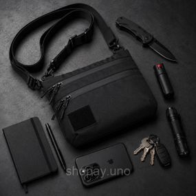 Тактична сумка Cordura 1000D, чорна, 5 відділень, VELCRO‑панель, водовідштовхувальна, через плече