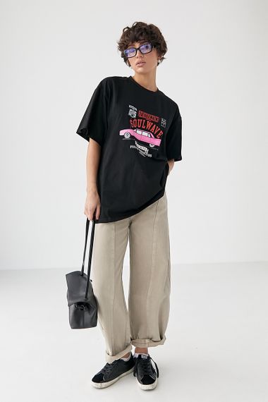 Футболка вільного фасону  із принтом авто - чорний цвет, ONE SIZE (є розміри) | Зображення 2