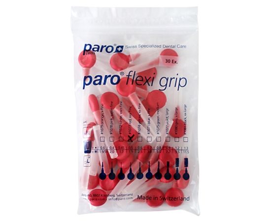 Міжзубні щітки paro® FLEXI-GRIP, xxx-тонкі, червоні, циліндричні (Ø щітки 1.9 мм, ДОО* 0.8 мм), 1уп. х 30 шт. | Зображення 1