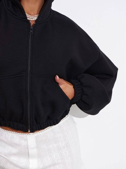 Женское теплое укороченное худи на флисе с рожками LU607, черный, размер 46/48 | Зображення 7