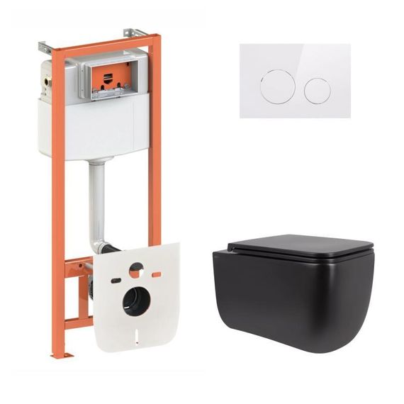 Готовое решение Qtap для ванной комнаты: подвесной унитаз Gemini Ultra Quiet 530х365х373+ комплект инсталляции Nest 4 в 1 (круглая