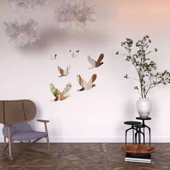 Дзеркальний декор акриловий самоклеючий Птахи срібло, 6шт (D) SW-00002520 | Зображення 4