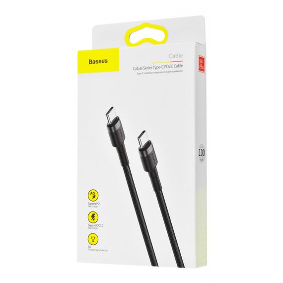 Дата кабель Baseus Cafule Type-C to Type-C Cable PD 2.0 60W (1m) (CATKLF-G) Черный / Серый | Зображення 4