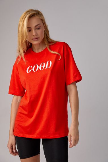 Трикотажная футболка с надписью Good vibes - красный цвет, XS (есть размеры) | Зображення 5