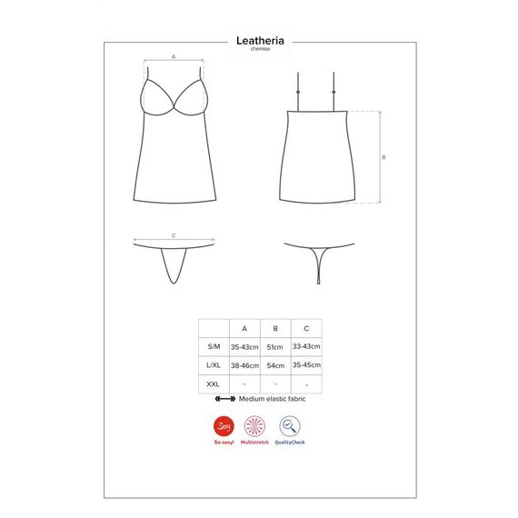 Платье винил Obsessive Leatheria chemise & thong, в комплекте стринги, черный, S/M | Зображення 4