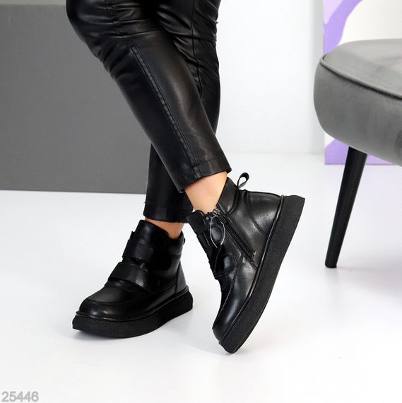 Крутые спортивные зимние черные ботинки натуральная кожа на липучках | Зображення 6