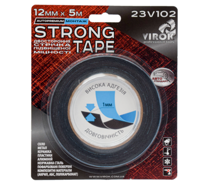 Стричка автомобильна 2-стороння VIROK Strong Tape; 12 мм х 5 м VR-23V102