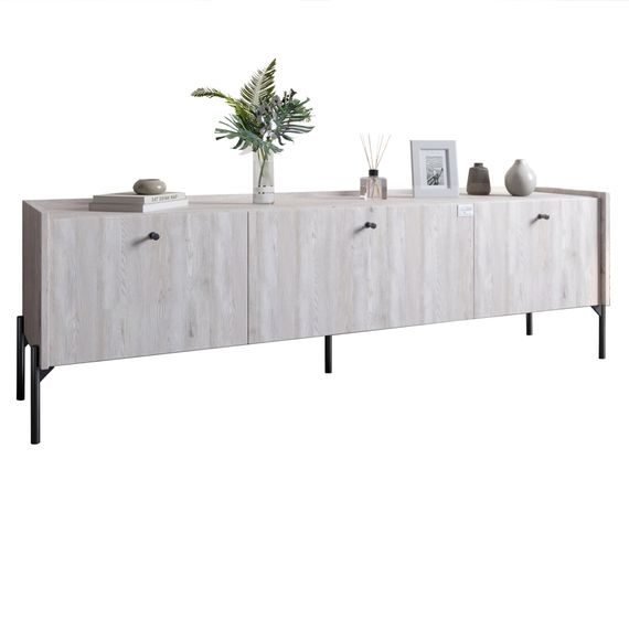 Тумба під телевізор на 3 шухляди LION Wood з чорними ніжками 160х65х40 см Самоа Димчастий (LION-043104) | Зображення 1