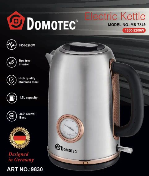 Електрочайник з термометром та корпусом з нержавіючої сталі Domotec MS 7849 | Зображення 1
