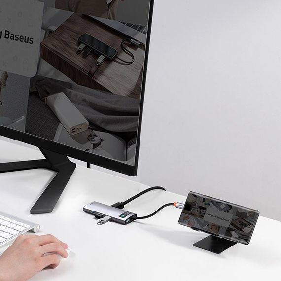 Перехідник HUB Baseus Metal Gleam Series 7-in-1 Multifunctional (WKWG020113) Сірий | Зображення 1