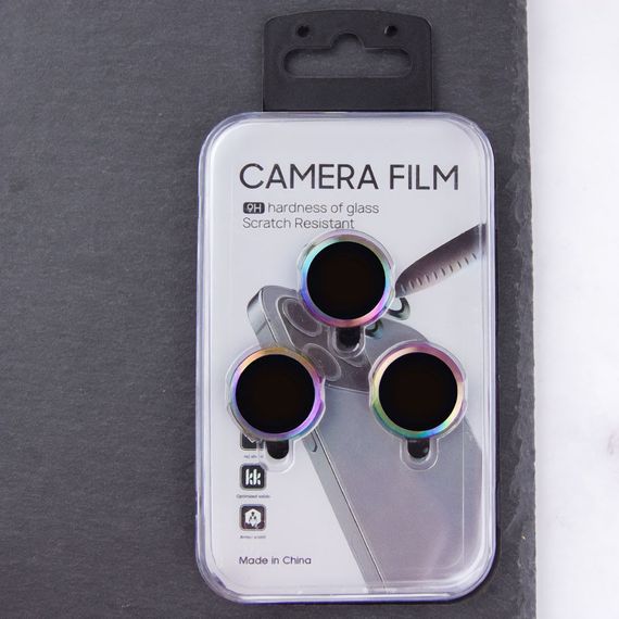 Захисне скло Metal Classic на камеру (в упак.) для Apple iPhone 15 Pro (6.1") / 15 Pro Max (6.7") Бузковий / Rainbow | Зображення 2