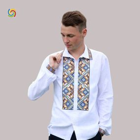 Рубашка Украинская вышиванка 210511 цвет белый размер XXL/3XL