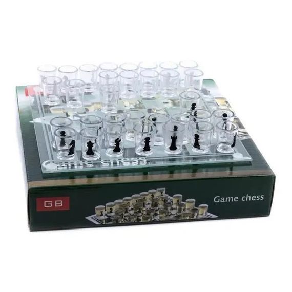 Алко П'яні шахи з чарками та скляною дошкою 24х24 см. Алкогольні шахи чарки, настільна гра 32 чарки | Зображення 3