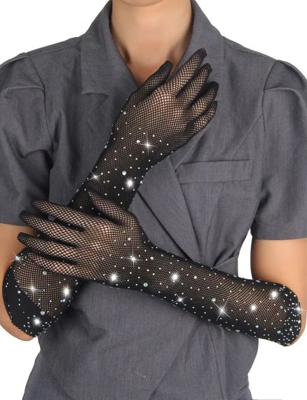 Черные длинные перчатки Star Night со стразами (без коробки) sexstyle | Зображення 1