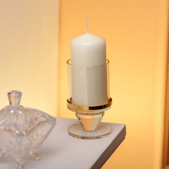 Подсвечник стеклянный на ножке с золотой окантовкой 6×10 см подсвечник бокал декоративный прозрачный HP-4-32S | Зображення 1