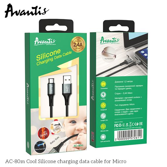 Кабель Avantis AC-80m Cool Silicone USB – Micro- черный | Зображення 4