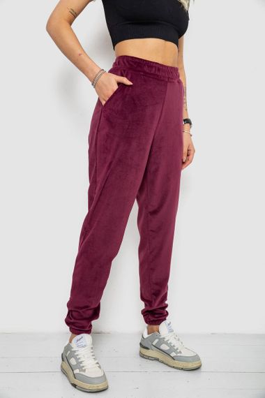 Спортивні штани жіночі велюрові, колір бордовий, 238R58646 | Зображення 2