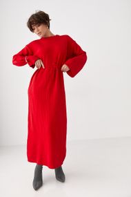 Довга в'язана вільна сукня - червоний цвет, ONE SIZE (є розміри)