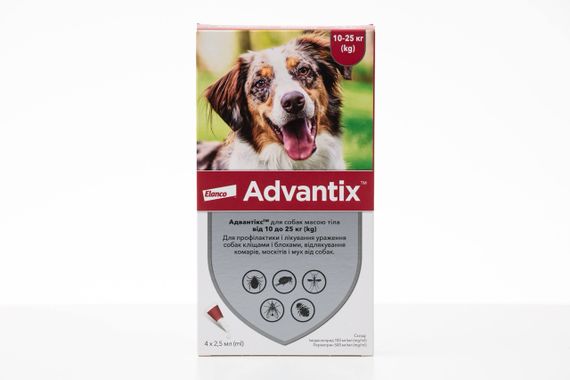 Капли от блох и клещей для собак от 10 до 25 кг Advantix, 4 пип