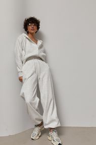 Спортивний костюм із прямими штанами та худі з білим капюшоном - світло-сірий цвет, M (є розміри)