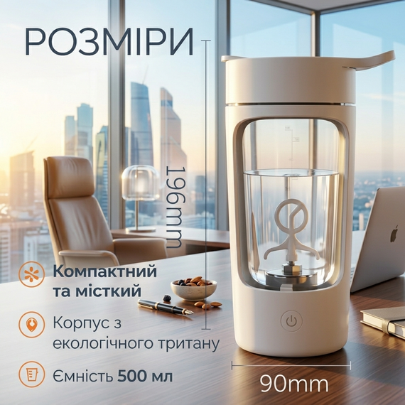Портативный электрический шейкер 500 мл — аккумуляторный миксер из тритана для спортивного питания (белый) | Зображення 5