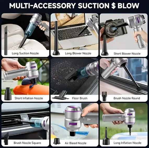 Мощный беспроводной пылесос 3-в-1 с LED-подсветкой, функцией обдува и USB зарядкой. | Зображення 8