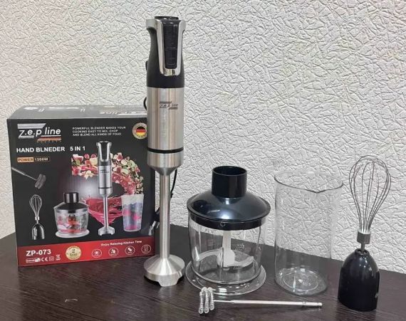 Блендер ручний 5 в 1 на 1500 Вт із подрібнювачем і насадками міксер і спінювач молока 20 швидкостей Zepline | Зображення 2
