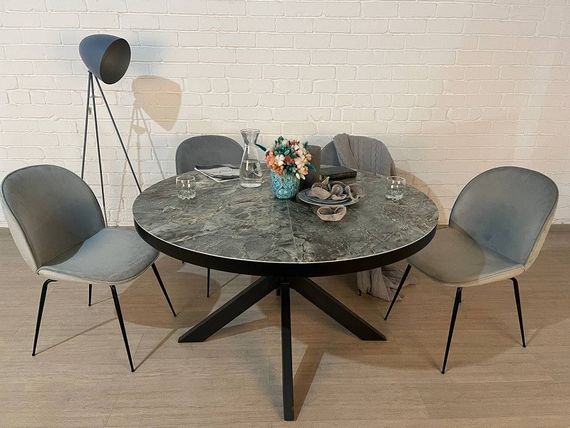 Круглый раскладной стол Kimberley (Кимберлей) серо голубая керамика 130/170х130х76 см