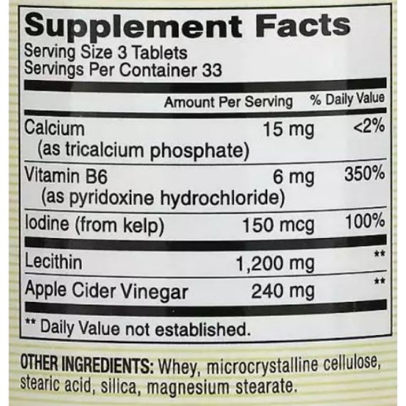 Лецитин Mason Natural Lecithin With Kelp/Vitamin B 6 Plus Cider Vinegar Extra Strength 100 Tabs | Зображення 1