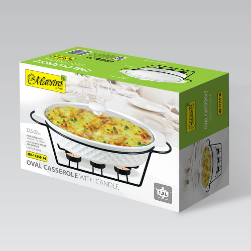 Марміт овальний 1,5л 32,5см кераміка скляна кришка + метал.підставка MR-11359-74 Maestro | Зображення 2