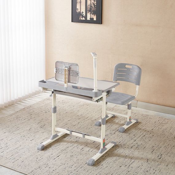 Детская парта для школьника Spoko SP-09 с лампой и сиденьем, регулируемая, серая (42401045) | Зображення 1