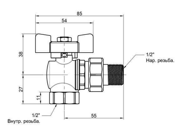 Кран кульовий Icma FAR. ROSSA 1/2" кутовий №361 (87361AD11) | Зображення 1