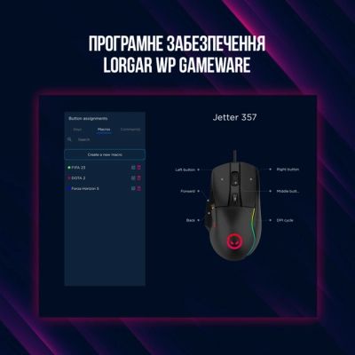 Мышка Lorgar Jetter 357 Wired USB Black (LRG-GMS357) | Зображення 6