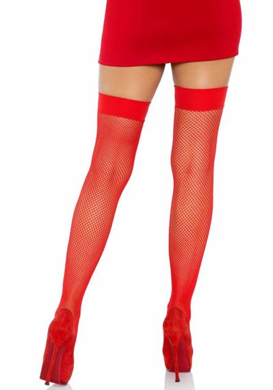 Панчохи-сітка з атласним бантиком Leg Avenue Fishnet Thigh Highs With Bow Red, one size | Зображення 1