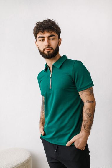 Мужское поло-футболка на пуговицах BD0046 цвет зеленый, размер XL