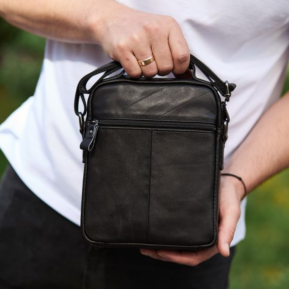 Сумка-барсетка чоловіча через плече шкіряна гладка чорна Tiding Bag TD-55467 | Зображення 6