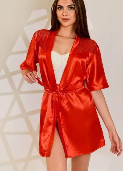 Жіночий еротичний короткий халат з поясом та стрінгами We Love M Червоний | Зображення 6