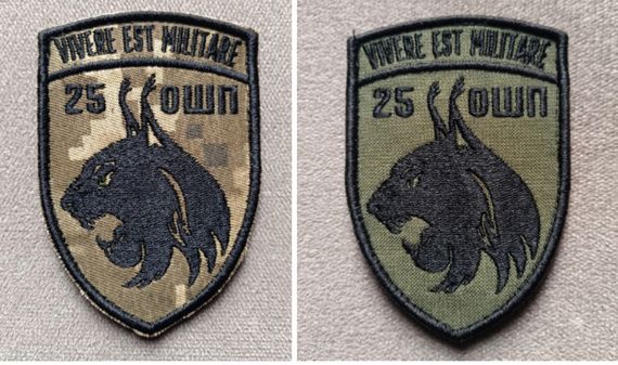 Шеврон 25 ОШП  Vivere Est Militare (піксель+олива)