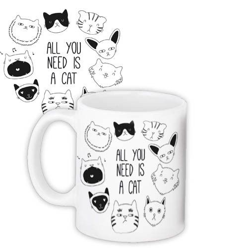 Кружка с принтом All you need is a cat 330 мл (KR_23NY009)