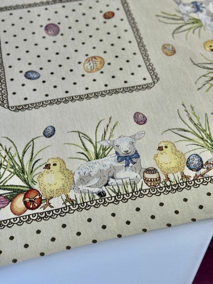 Скатертина гобеленова CHEYSI Limaso, 93x93, Квадратна, Великодній, Без люрексу, 60% поліестер, 24% бавовна, 16% акрил, Гобелен | Зображення 3