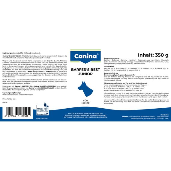 Вітамінно-мінеральний комплекс Canina Barfer Best Junior для собак на натуральному годуванні 350 г | Зображення 3