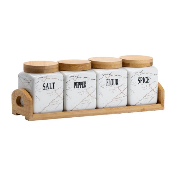 Набір для сипучих продуктів 4 штуки по 300 мл на бамбуковій підставці HP1210 | Зображення 5