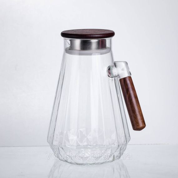 Глечик для напоїв 1.7 (л) для компоту, мохіто, лимонаду, сангрії скляний глечик із ручкою й бамбуковою кришкою 64486-71 | Зображення 4