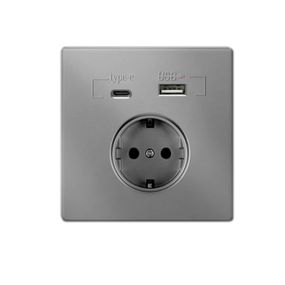 Розетка врізна із заземленням, Input: AC:110-250V/16A, Type-C/USB-виходи, Gray