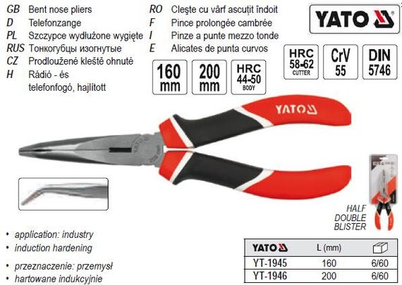 Длинногубцы гнутые YATO Польша l=200 мм CrV YT-1946