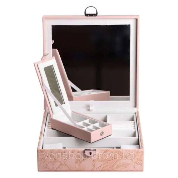 Скринька для прикрас з еко шкіри 2 яруси із замком органайзер для ювелірних виробів HP-5-22P | Зображення 1