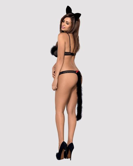 Еротичний костюм гепарду Obsessive Gepardina 3 pcs costume L/XL, чорний, хутряне оздоблення, монокін Sex Aura | Зображення 3