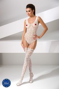 Бодистокинг Passion BS051 white, комбинезон, имитация чулок и боди Sex Aura