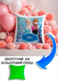 Подушка плюшева Мерч Крафт Дизайн з принтом Frozen Ельза Анна імя Яна салатовий плюш квадратна 33х33 см